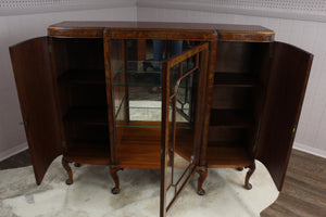 English Burl Walnut Display Cabinet c.1900