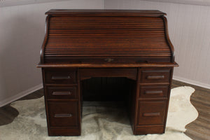 English Oak S Roll Top Desk c.1900