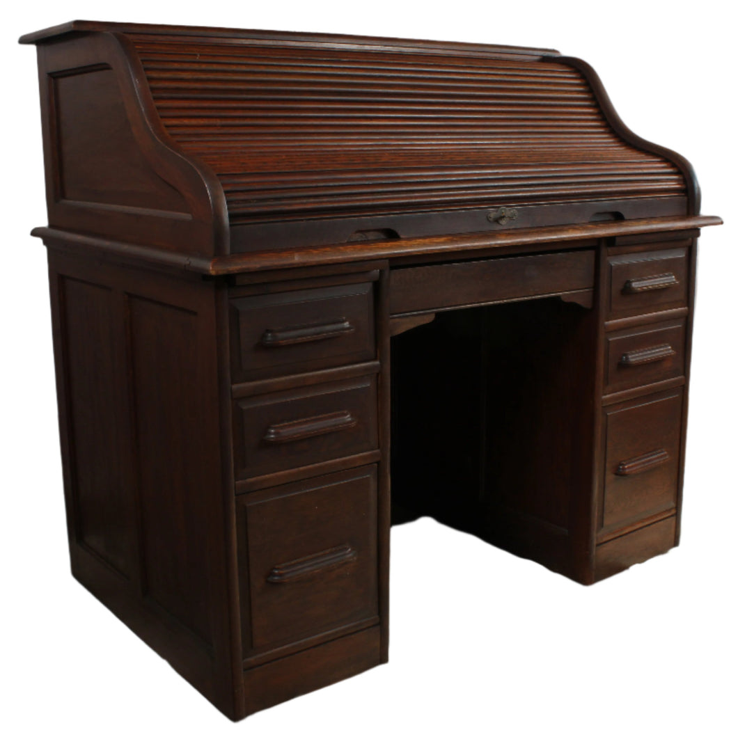 English Oak S Roll Top Desk c.1900