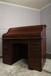 English Oak S Roll Top Desk c.1900