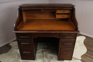 English Oak S Roll Top Desk c.1900