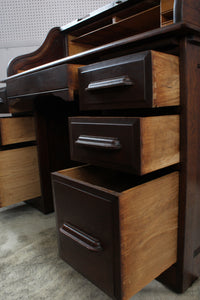 English Oak S Roll Top Desk c.1900