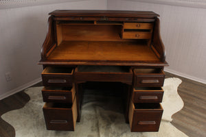 English Oak S Roll Top Desk c.1900