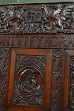 Load image into Gallery viewer, English Carved Oak Bench dated 1902