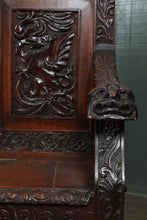 Load image into Gallery viewer, English Carved Oak Bench dated 1902