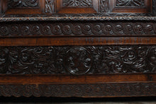 Load image into Gallery viewer, English Carved Oak Bench dated 1902