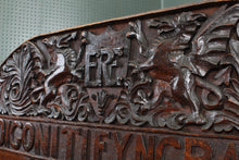Load image into Gallery viewer, English Carved Oak Bench dated 1902
