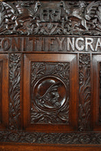 Load image into Gallery viewer, English Carved Oak Bench dated 1902