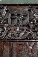 Load image into Gallery viewer, English Carved Oak Bench dated 1902