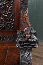 Load image into Gallery viewer, English Carved Oak Bench dated 1902