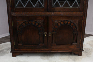 English Oak Leaded Glass Bookcase c.1920