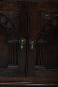 English Oak Leaded Glass Bookcase c.1920