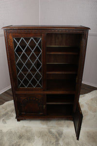 English Oak Leaded Glass Bookcase c.1920