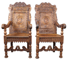 Load image into Gallery viewer, Fantastic English Oak Wainscot Chairs Pair c.1810