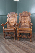 Load image into Gallery viewer, Fantastic English Oak Wainscot Chairs Pair c.1810