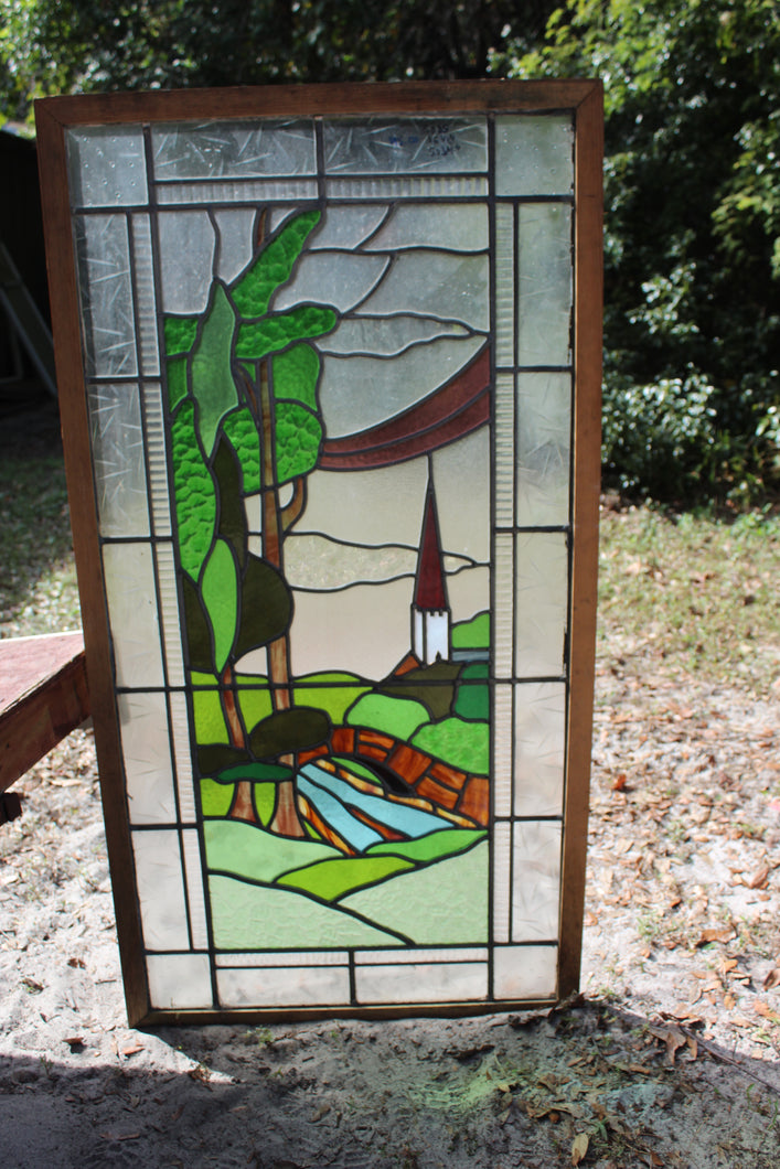 Antique English Stained Glass in Shipping Frame