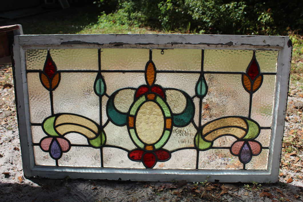 Antique English Stained Glass in Original Frame