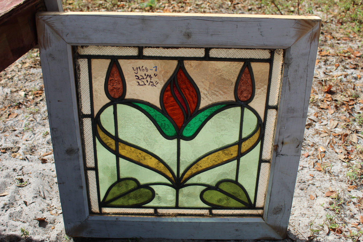 Antique English Stained Glass in Original Frame