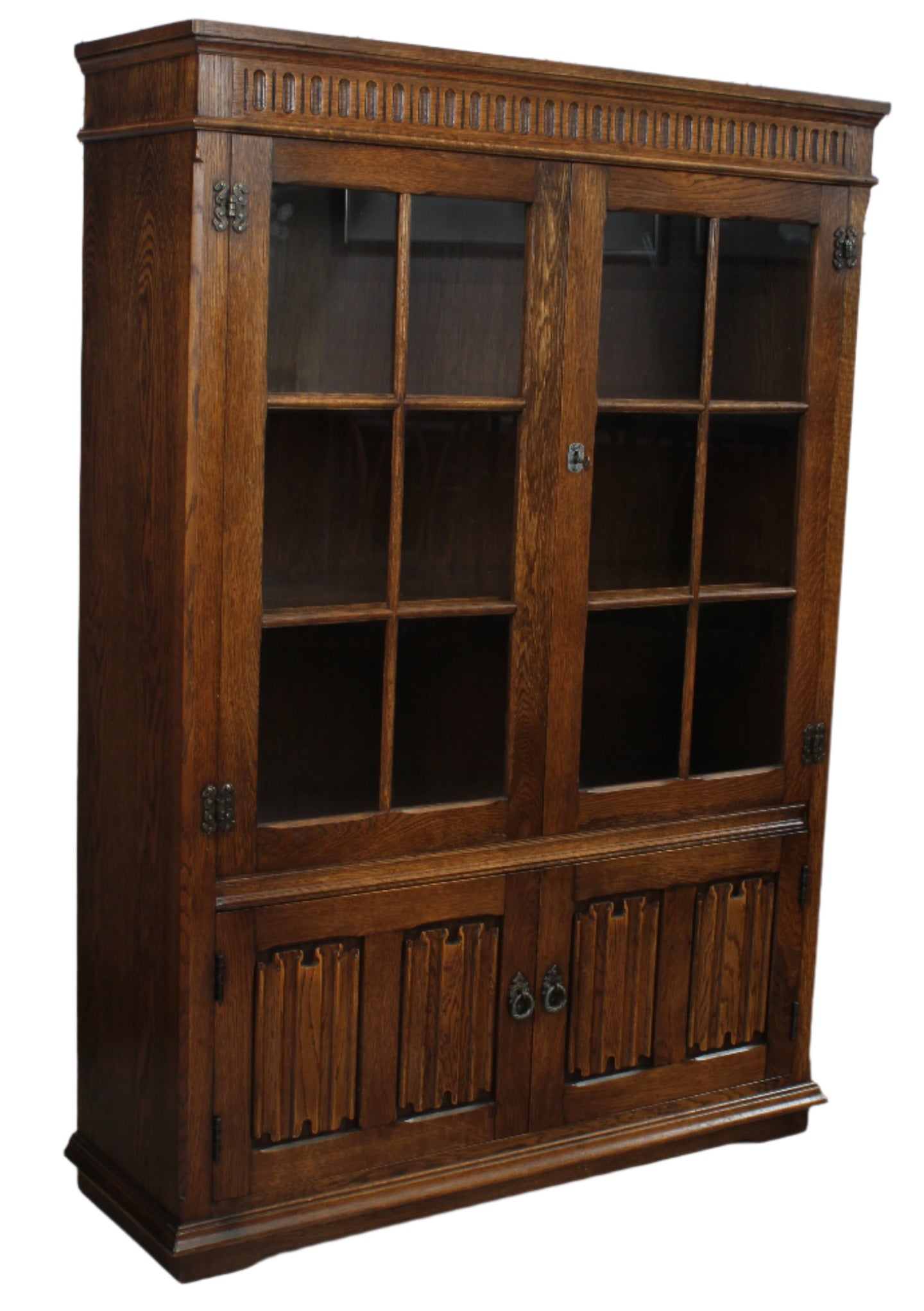 English Oak Linen Fold Bookcase