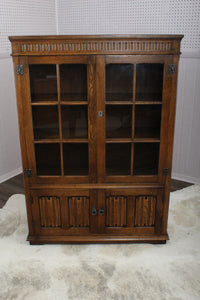 English Oak Linen Fold Bookcase