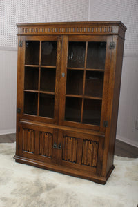 English Oak Linen Fold Bookcase