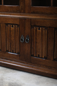 English Oak Linen Fold Bookcase