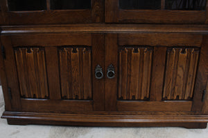 English Oak Linen Fold Bookcase