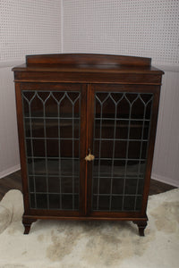 English Mahogany Leaded Glass Bookcase c.1900