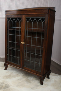 English Mahogany Leaded Glass Bookcase c.1900