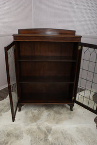 English Mahogany Leaded Glass Bookcase c.1900