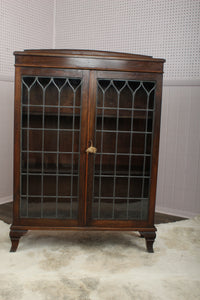 English Mahogany Leaded Glass Bookcase c.1900