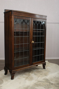 English Mahogany Leaded Glass Bookcase c.1900