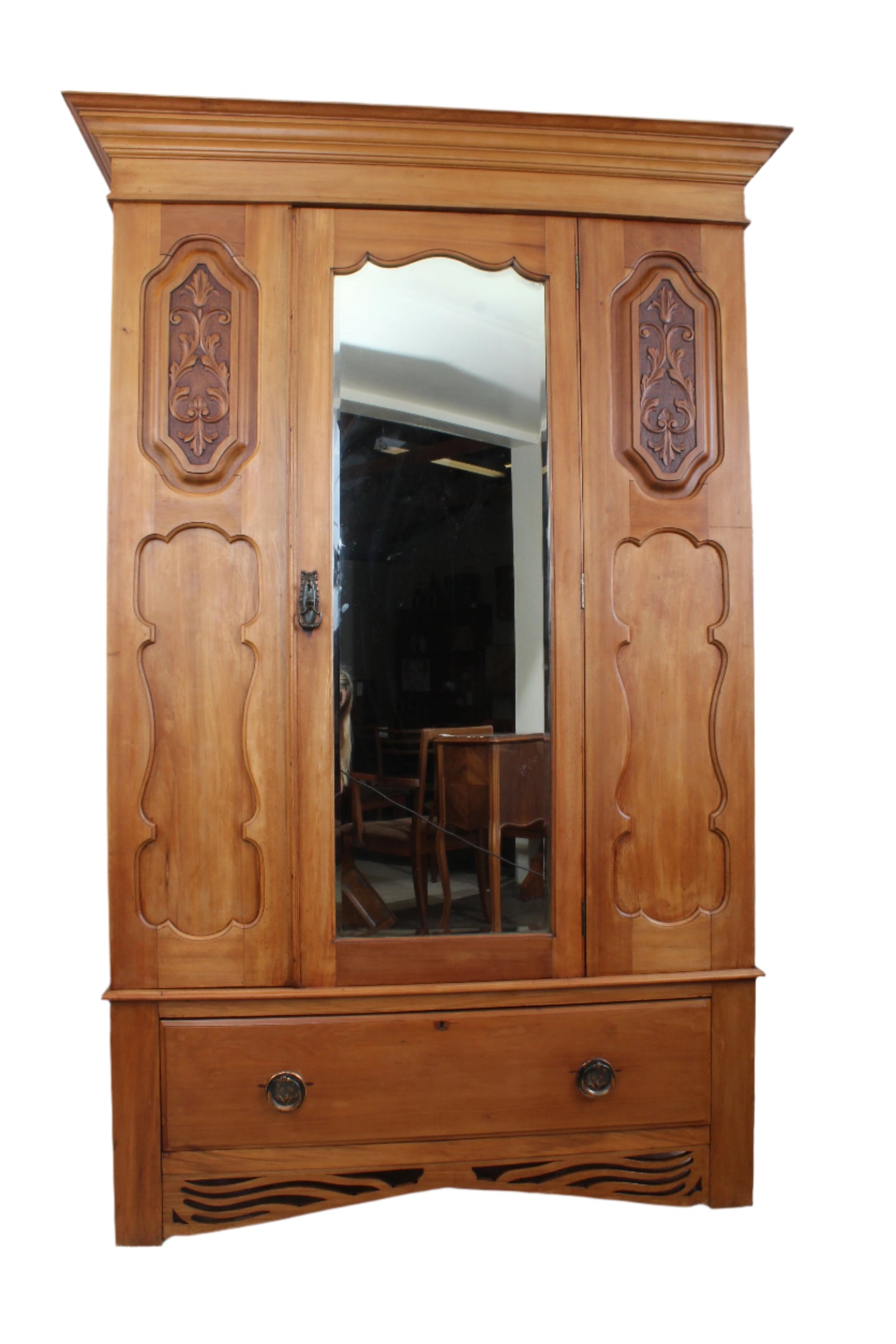 English Satinwood Hand Carved Wardrobe c.1910