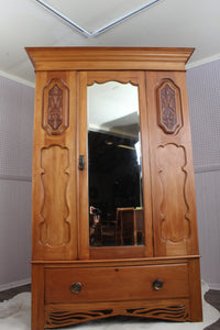 English Satinwood Hand Carved Wardrobe c.1910