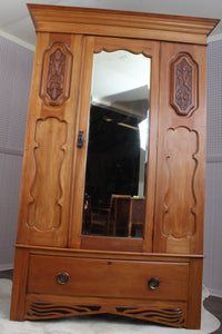 English Satinwood Hand Carved Wardrobe c.1910