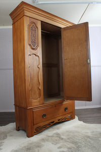 English Satinwood Hand Carved Wardrobe c.1910