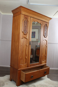 English Satinwood Hand Carved Wardrobe c.1910