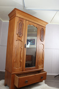 English Satinwood Hand Carved Wardrobe c.1910