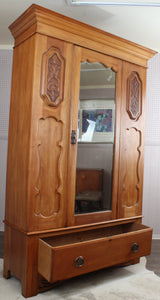 English Satinwood Hand Carved Wardrobe c.1910