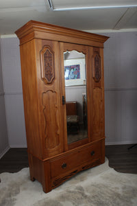 English Satinwood Hand Carved Wardrobe c.1910