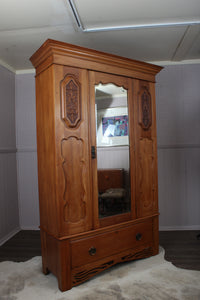 English Satinwood Hand Carved Wardrobe c.1910