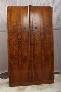 English Burl Walnut Fitted Wardrobe c.1930