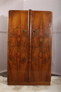 English Burl Walnut Fitted Wardrobe c.1930