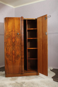 English Burl Walnut Fitted Wardrobe c.1930