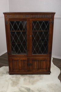 English Oak Leaded Glass Bookcase