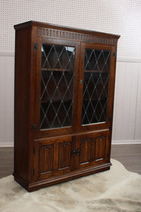 English Oak Leaded Glass Bookcase