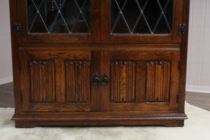 English Oak Leaded Glass Bookcase