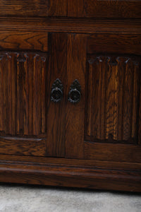 English Oak Leaded Glass Bookcase