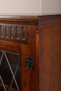 English Oak Leaded Glass Bookcase