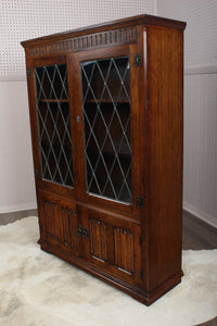 English Oak Leaded Glass Bookcase